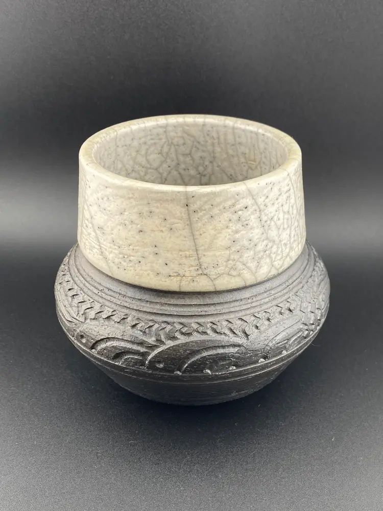 VTG Raku Studio Pottery Charles Smith Incised Fish Ocean Design 3 94