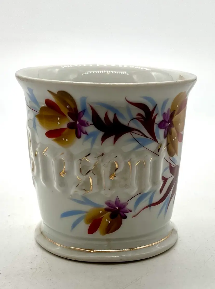 Antique Victorian Embossed Ironstone Shaving Mug