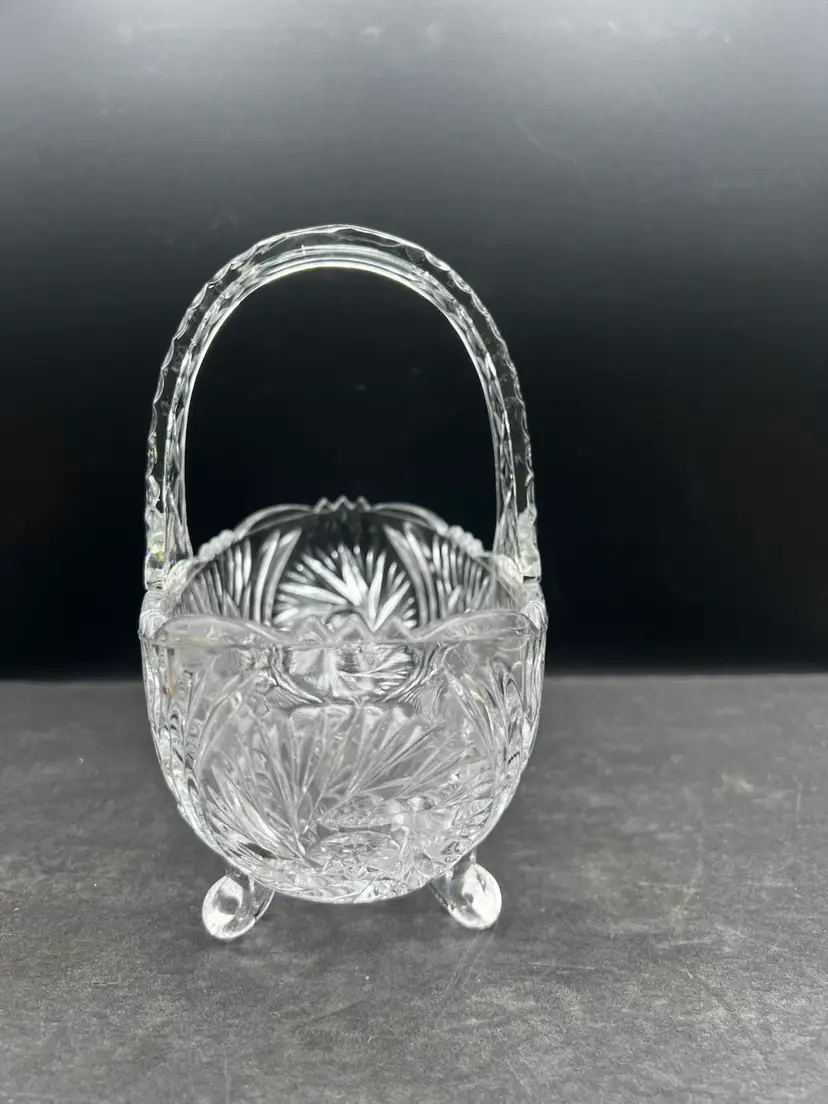 #474B Vintage Clear Cut Crystal Footed Basket