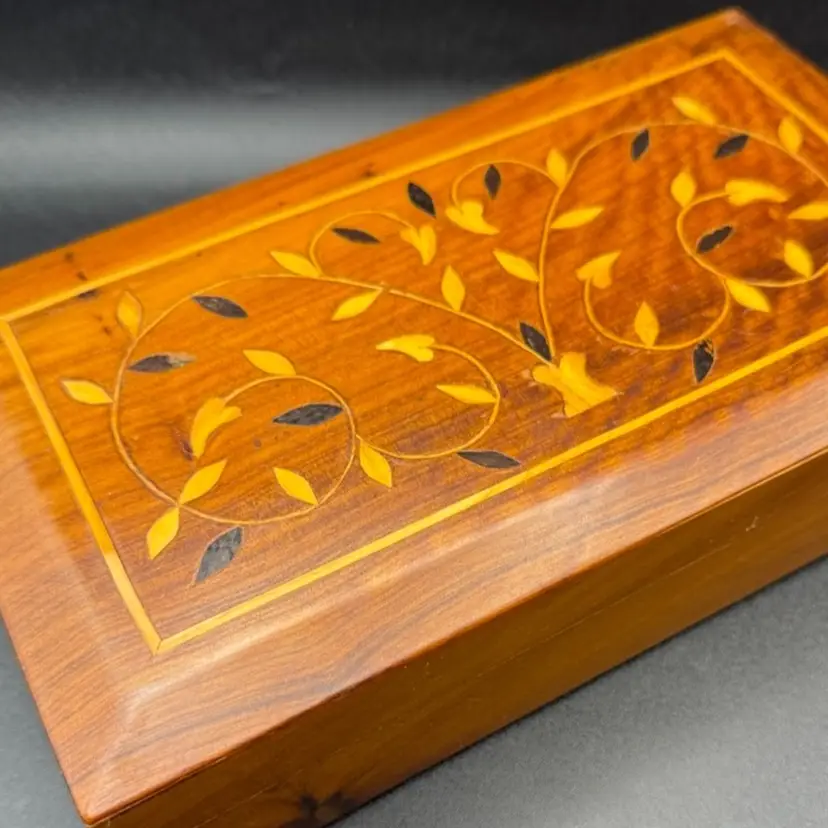 Handcrafted Folk Art Marquetry Wooden Box