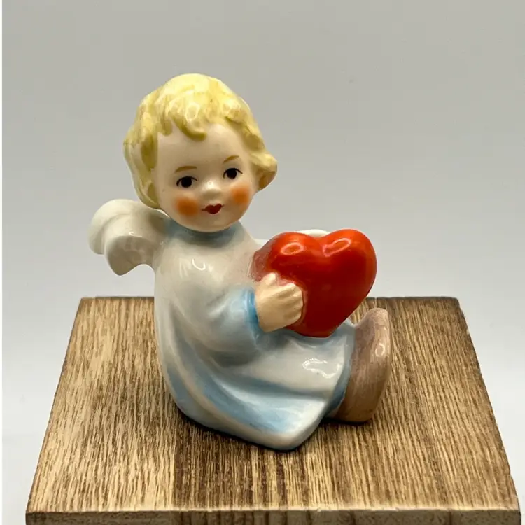 VTG Goebel W.Germany Signed Ceramic Angel Holding Heart Small Taper Candle Holder
