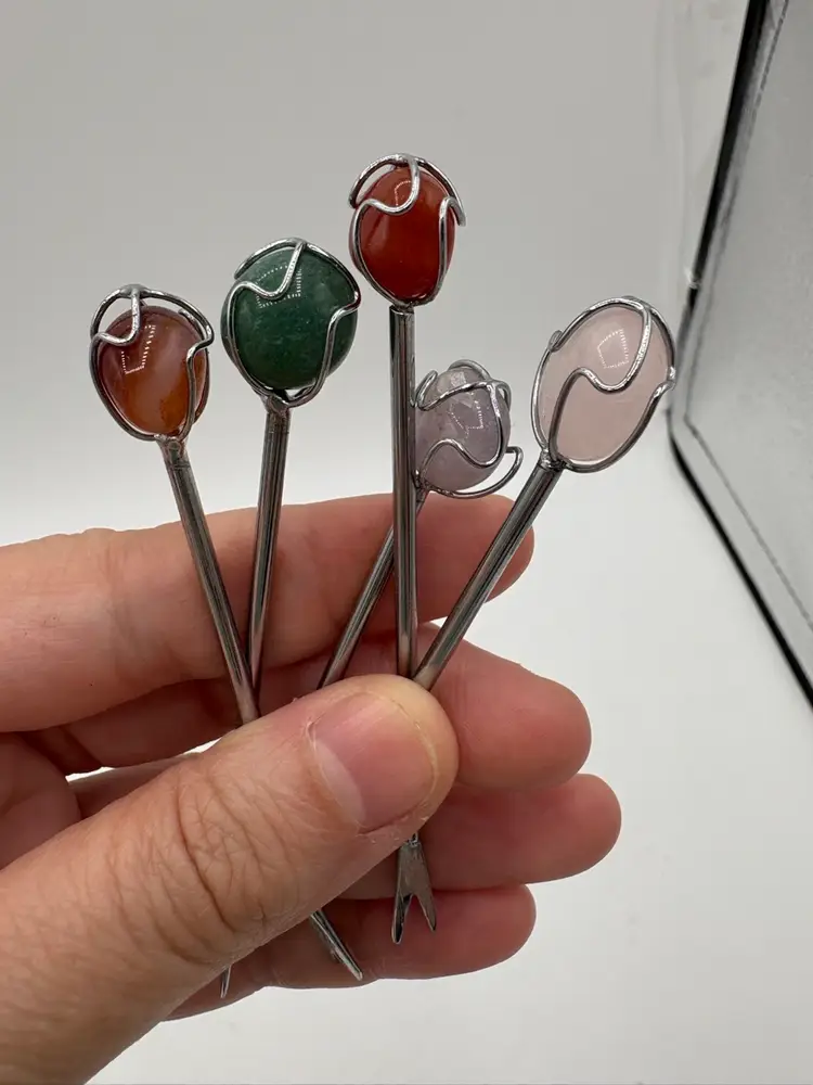Set Of 5 Semi Precious Stone Cocktail Forks 3.5”