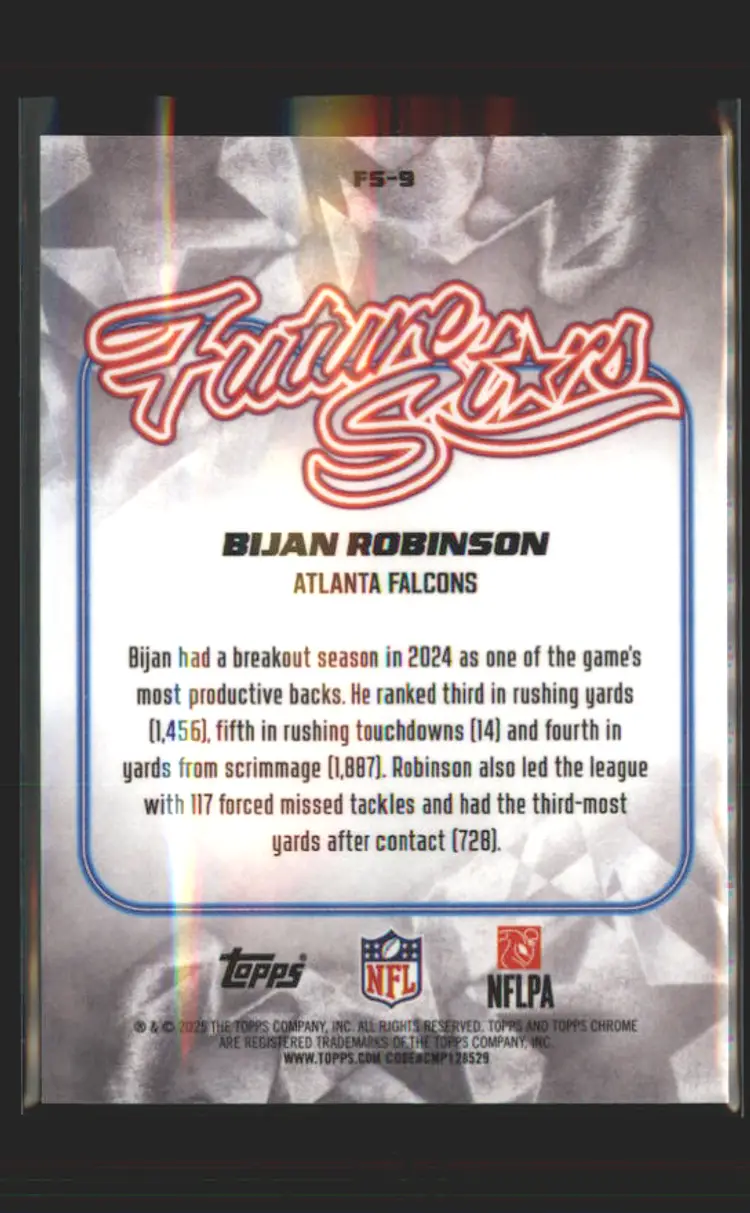 Bijan Robinson 2025 Topps Chrome Future Stars #FS-9 - (138) - Atlanta Falcons