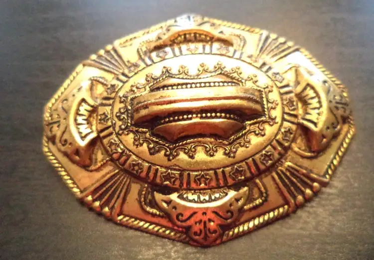 BEAUTIFUL ORNATE VINTAGE MCM MILITARY STYLE BRASS GOLD TONE LARGE BROOCH