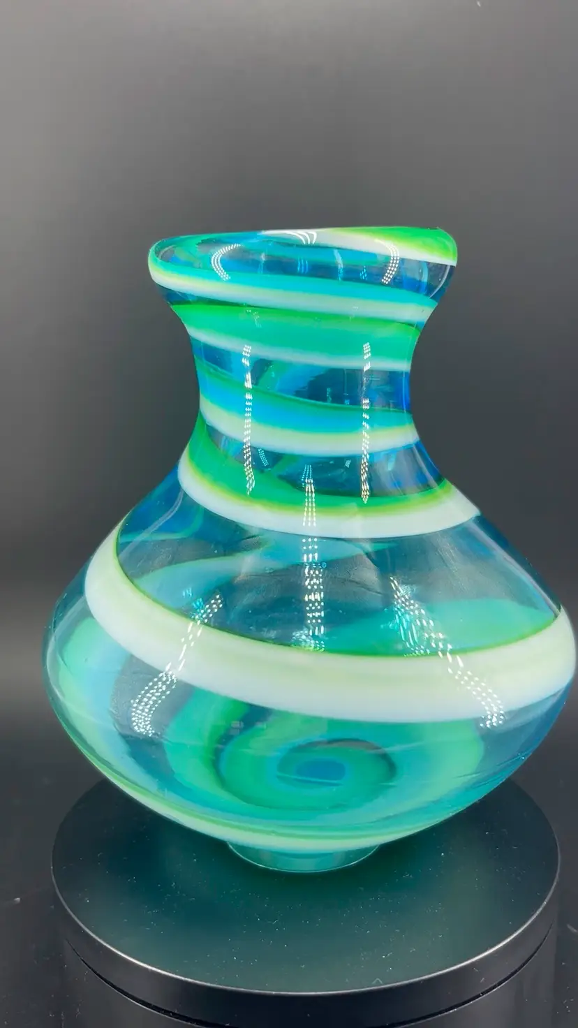 Vintage Blue Swirl Art Glass Vase