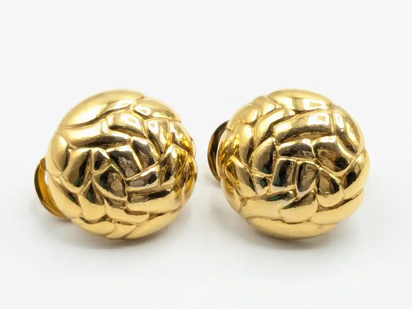Vintage Monet Textured Round Clip On Earrings Gold Tone