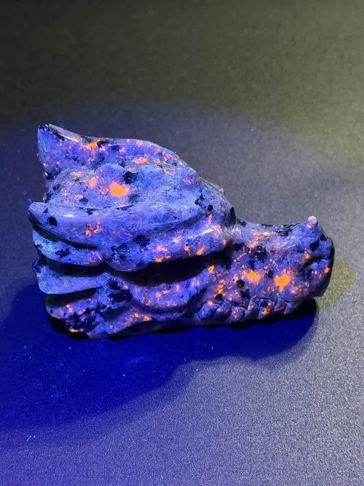 Natural Yooperlite Dragon Head Hand Carved UVs Healing Crystal Stone 3" 158g
