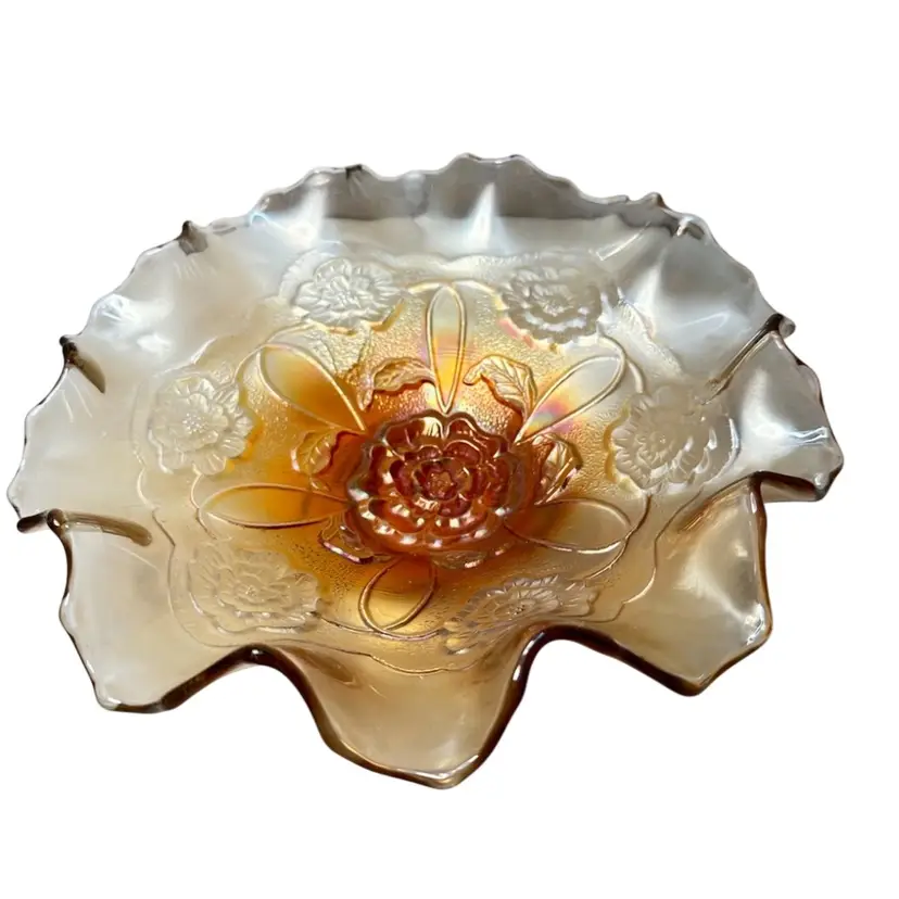 092. Dugan Double Stem Rose Bowl Carnival Glass