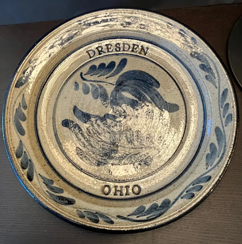 VTG Dresden Ohio Salt Glaze Pottery Plate Signed
