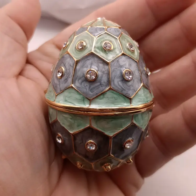 Enameled egg trinket box with stand