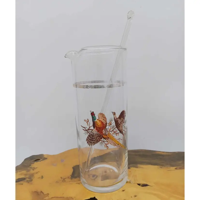 Cocktail mixer, glass, stirrer, pheasants, MCM, bar, barware