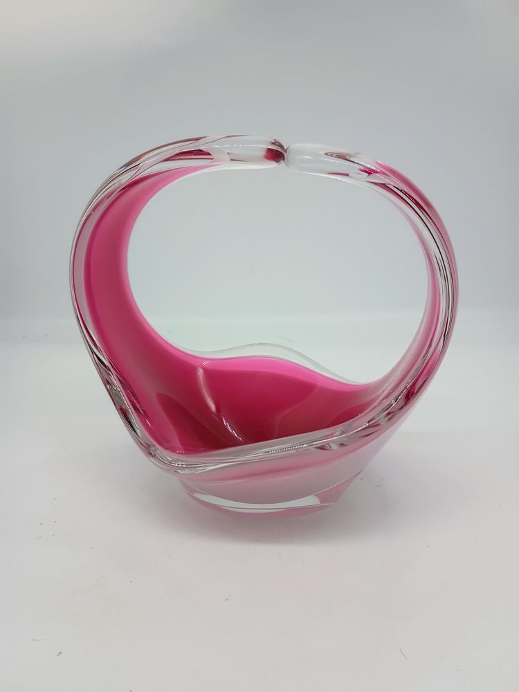 Vintage Flygsfors Coquill Sweden Signed Kedelv Hand Blown  Art Glass Basket Dated 1961