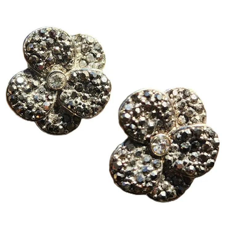 Pave Flower Button Post Earrings by Avon Marcasite & Silver Tone for Pierced Ears Vintage Costume Jewelry + Box