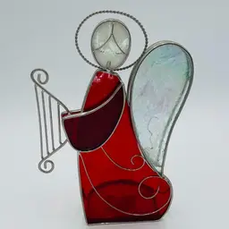 Stained Glass Red Angel with Harp Candle Holder Christmas Tree Shop 