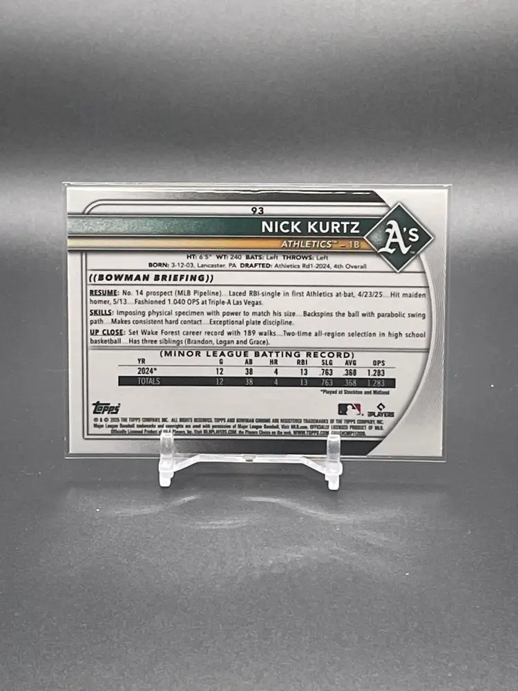 Nick Kurtz 2025 Bowman Chrome RC - Oakland Athletics