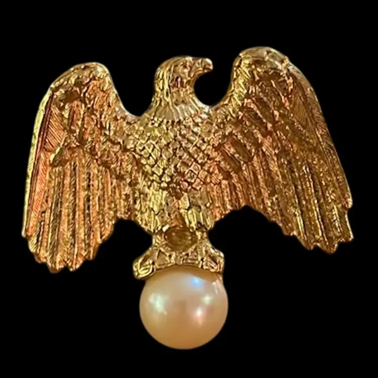 Eagle Spreading Wings Faux Pearl Brooch Pin Patriotic Gold Tone