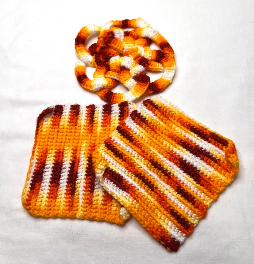 Vintage Handmade Crocheted Potholders Trivets 70’s Orange And Brown