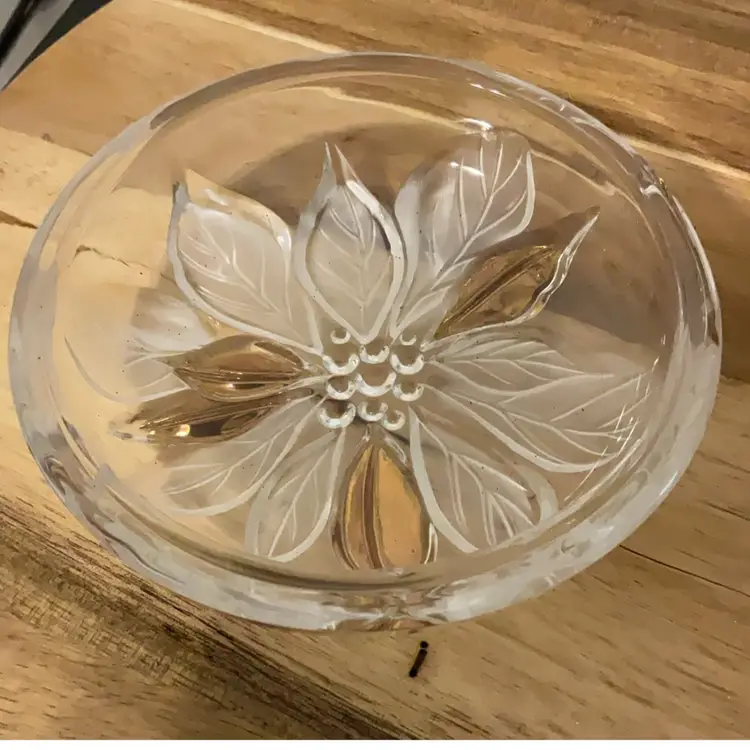Vintage Poinsettia Crystal Candy Dish