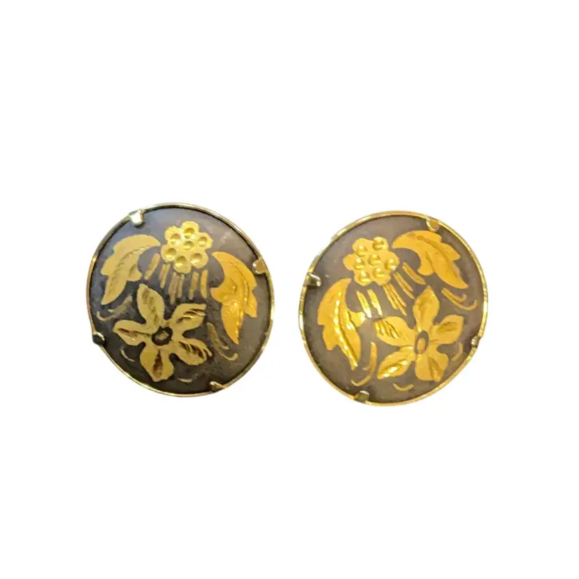Damascene Clip On Earrings Round And Ring