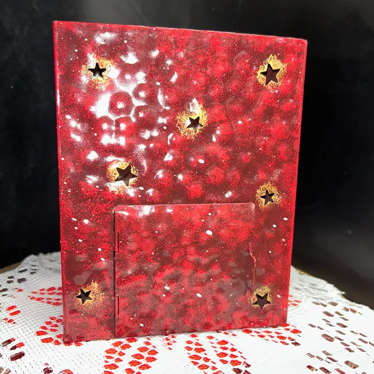 Vintage Tin Luminary With Door For Candle And Handles At The Top