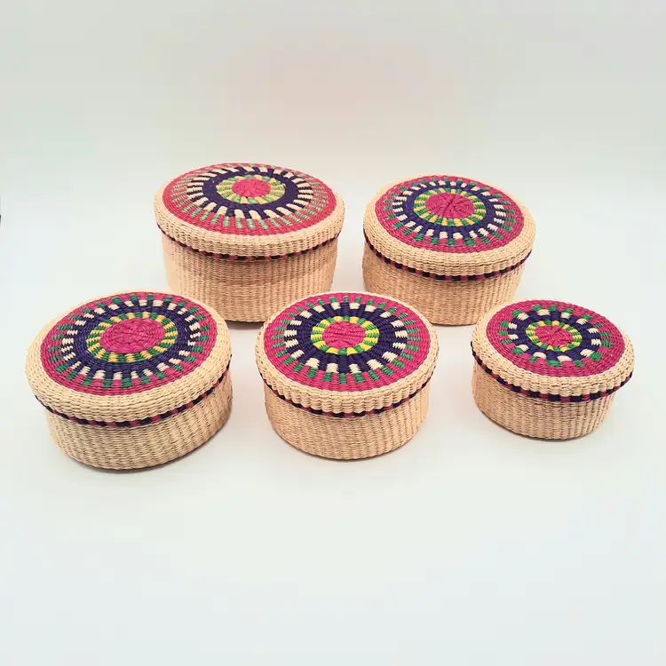 Woven Nesting Baskets Boxes Round Multi-colored Set of 5