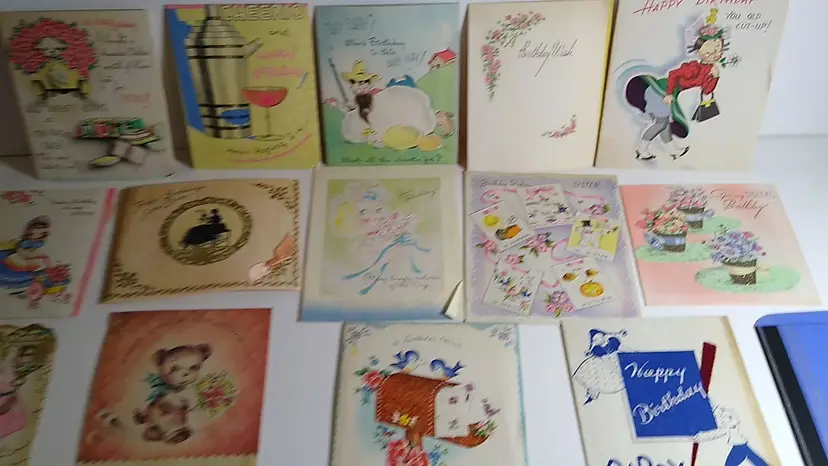 Lot Of 20 Vintage Birthday Greeting Cards Circa 1940s