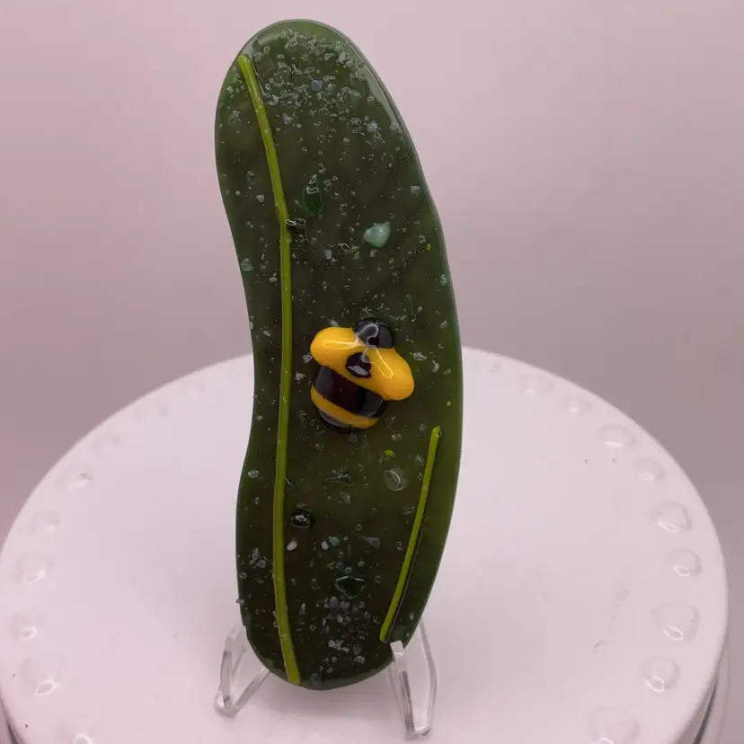 Made by Me! Fused Glass Bee "In a Pickle" MAGNET 3.25” Handcrafted Studio Art