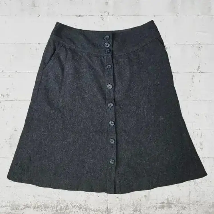 Banana Republic Dark Green Wool Blend A-Line Button Up Womens Midi Skirt Size 2P