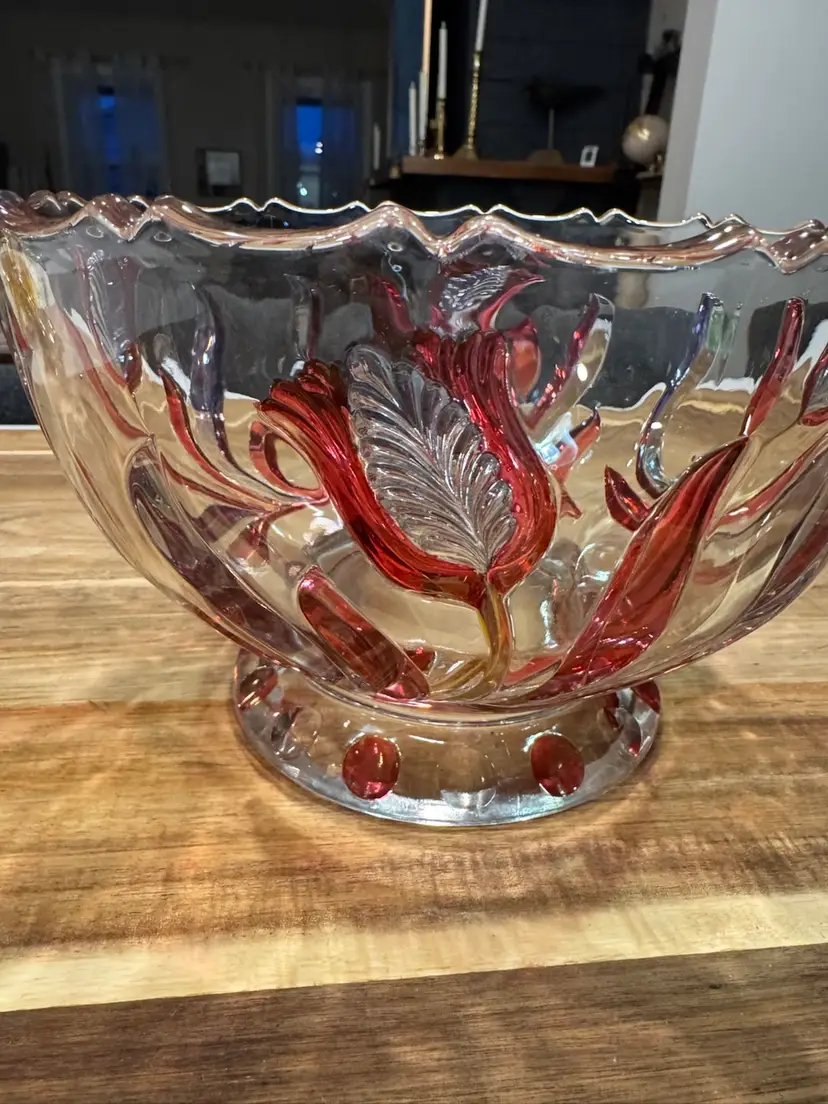 Ruby Flashed Etched Bowl