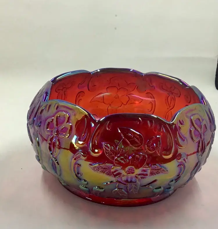 Wild Rose Carnival Iridescent Red Floral Bowl