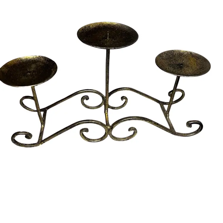 Gold Tone Dark Academia candelabra decor, candle holder Halloween 3 tier MCm