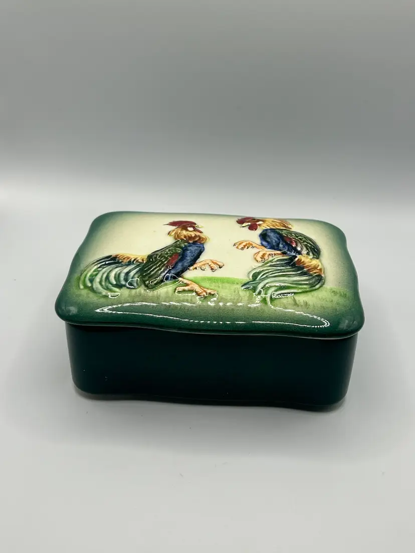Ceramic Vintage Chicken Rooster Trinket Box Japan.