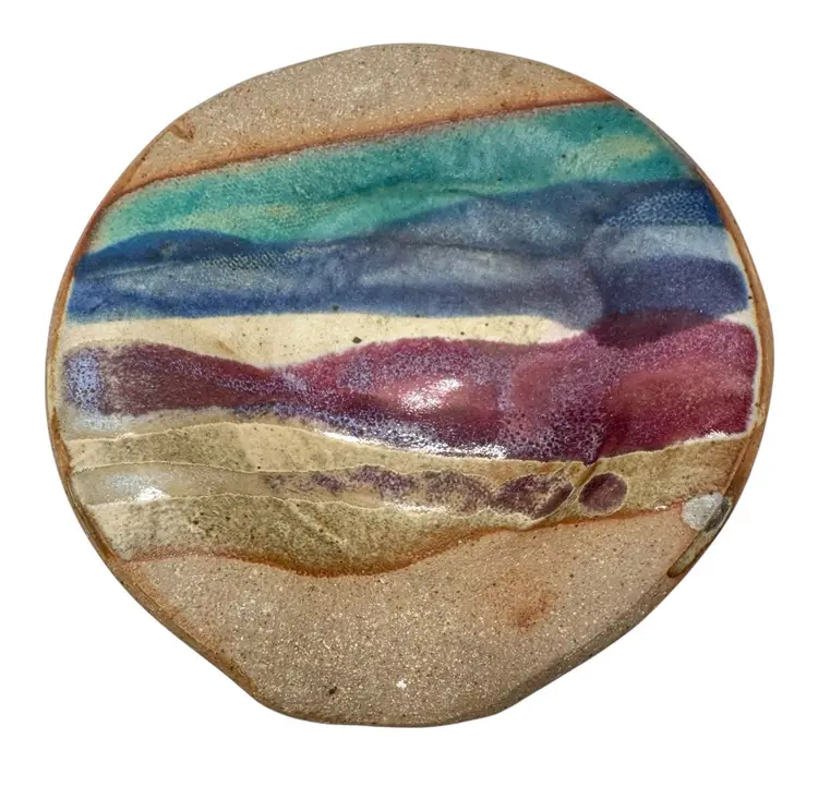 Signed Swick Klickitat Studio Art Pottery Spoon Rest Purple Blue Round 5.5”