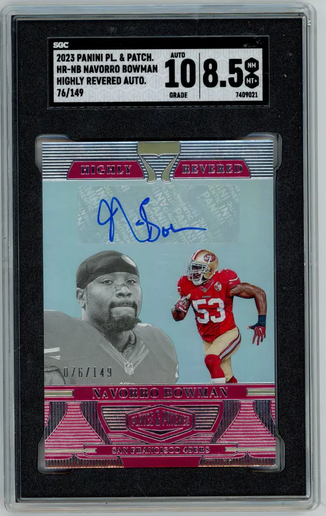 2023 Plates & Patches NAVORRO BOWMAN /149 Highly Revered Auto SP #HR-NB 49ERS SGC 8.5 NM-MT+