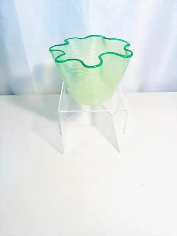 Murano Fratelli Toso Opalescent Swirl Glass Dish Vase Gold Swirl Green Crest 4 1/2" tall x 4 1/2" wide | Vintage MCM Murano Italy Fratelli Toso Art Glass Dish Bowl