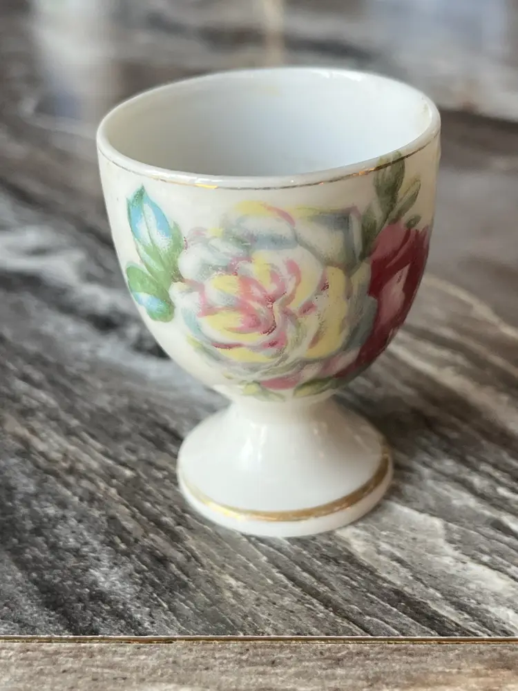 Vintage Rose Floral Porcelain Egg Cup
