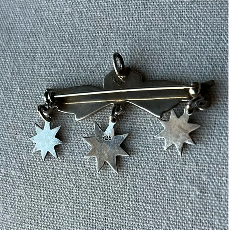 Vintage 925 Sterling Silver Brooch Pendant Combo Guardian Angel Wings Dangle Stars