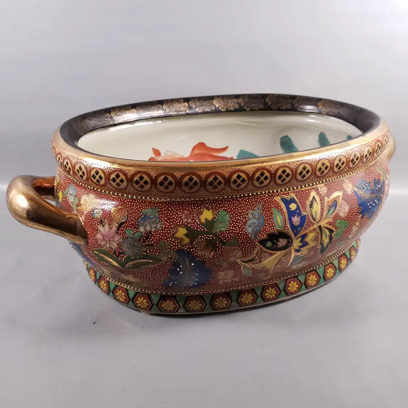 Vintage Chinese MORIAGE SATSUMA Style KOI FISH Pattern Porcelain FOOT BATH