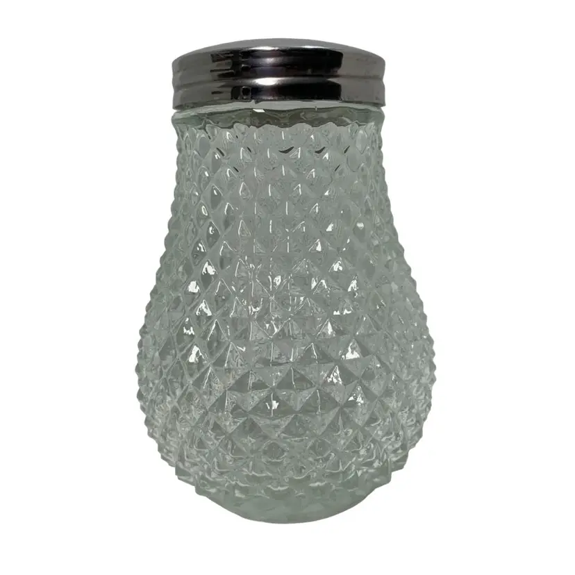 VTG Pressed Diamond Glass Parmesan Or Sugar Shaker With Shiny Chrome Lid