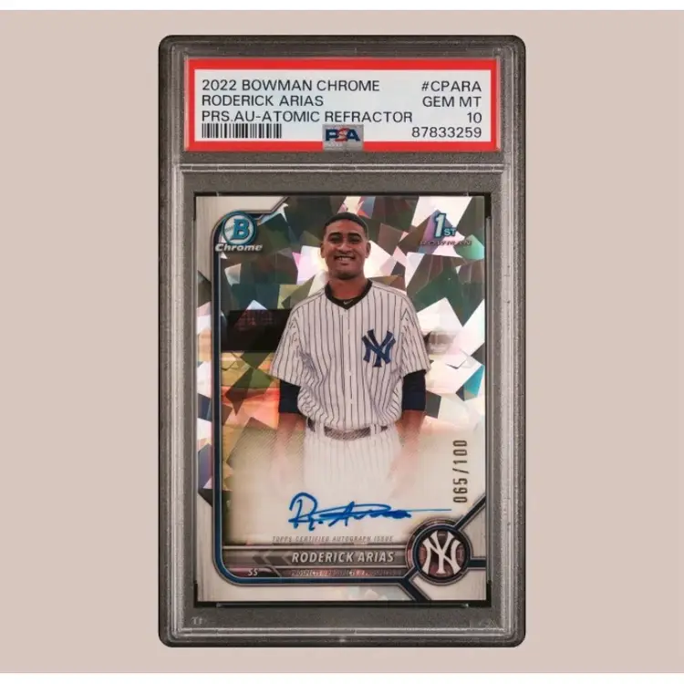 Roderick Arias 2022 Bowman Chrome Atomic Refractor Auto /100 PSA 10 New York Yankees