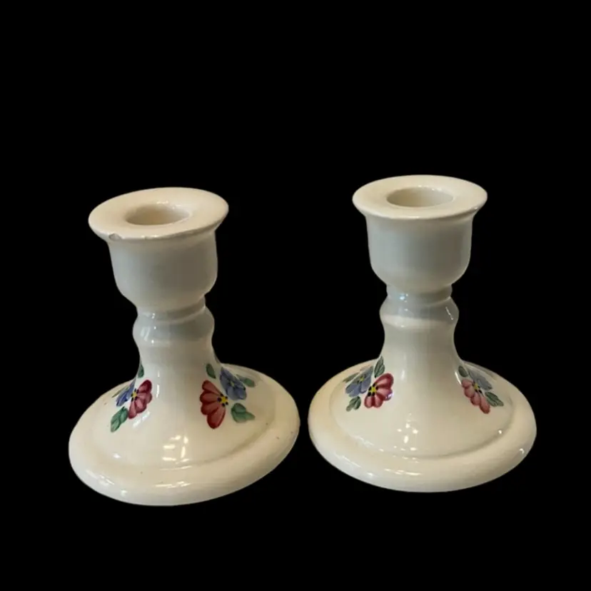 Lasting Products Inc Candle Holder Floral Hand Painted Tapered Flowers USA 4.25X 4”