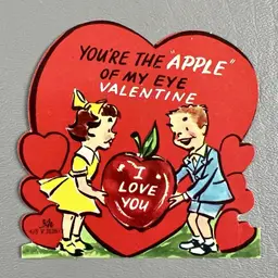 Vintage Valentine Card Die Cut You're The Apple Of My Eye Boy Girl 3.5"