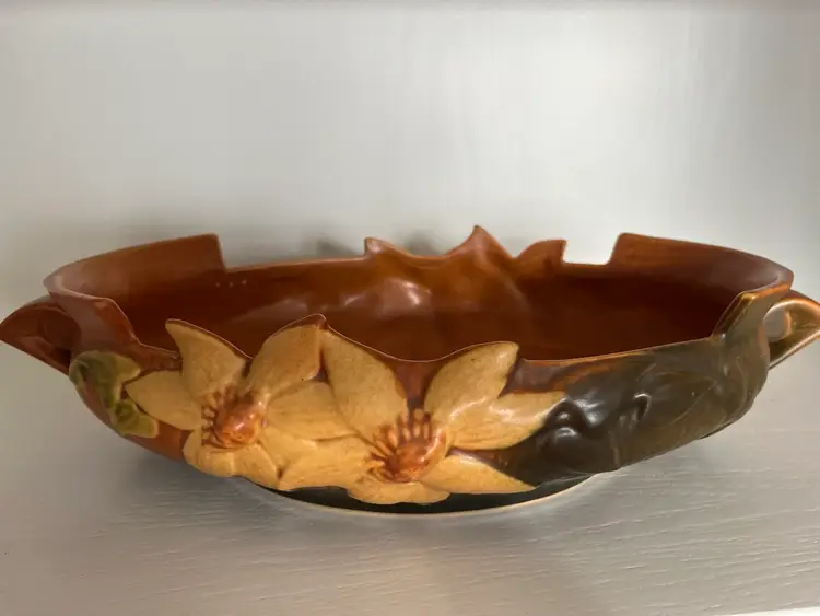Vintage Roseville Art Pottery Clematis Large Oval Console Bowl 460-12"