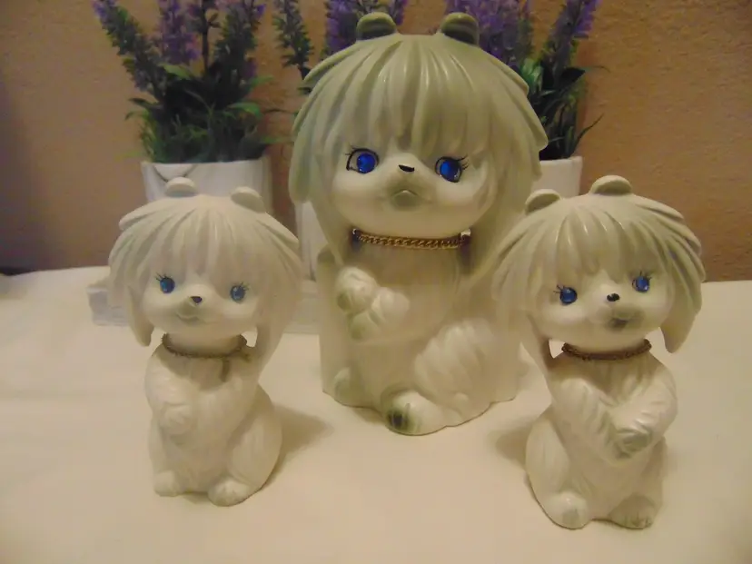 Vintage Ceramic Dog planter and Salt and Pepper Shakers by Lego Japan - Selling as a set of three.