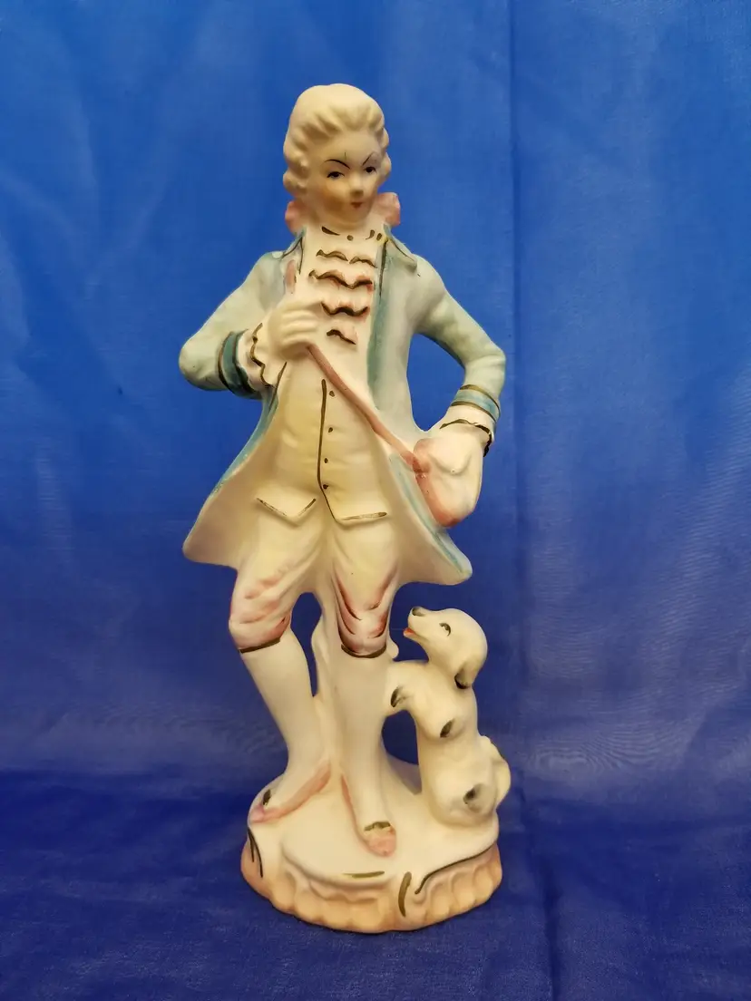 Vintage Ceramic Colonial Man and Dog Figurine