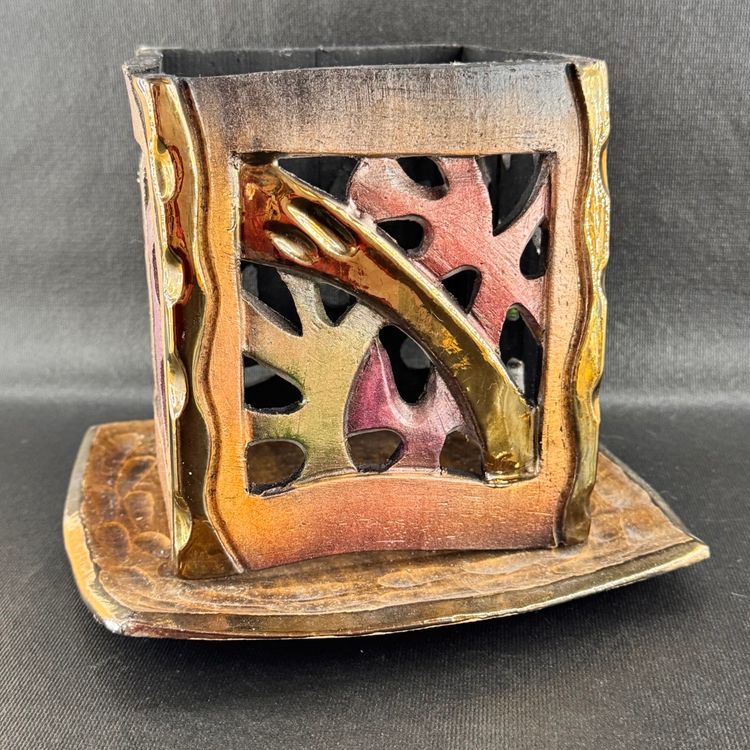 Handmade Studio Art Pottery Raku Candle House W/ Under Plate