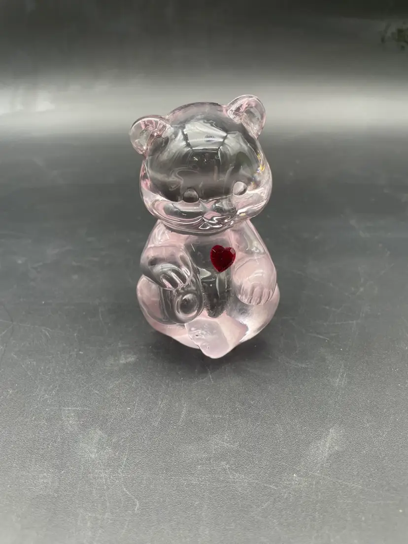 Fenton Glass Teddy Bear Figurine With Ruby Red Heart Birthstone