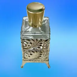 #01 - Vintage Glass Perfume Bottle Gold Ormolu Footed Caddy MCM Hollywood Regency Style