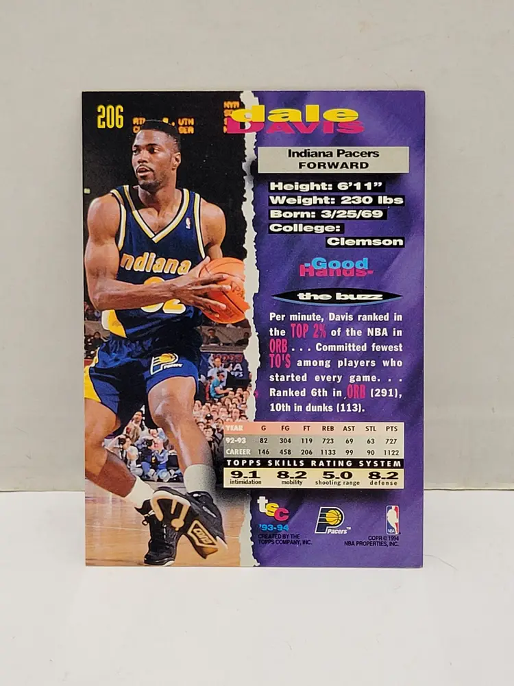 1993-94 Topps Stadium Club - Dale Davis #206 Indiana Pacers
