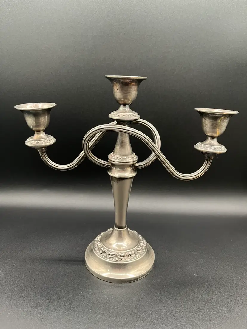 Vintage Romantic Gothic Twisted 3-arm IANTHE Ian Heath Ltd English Silver Plated Candelabra Centerpiece 10” 🕯️